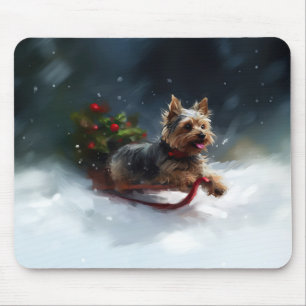 Yorkshire Terrier Weihnachten Schnee Winter Mousepad