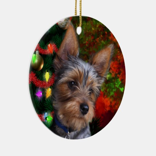 Yorkshire Terrier Weihnachts Keramikornament (Rechts)