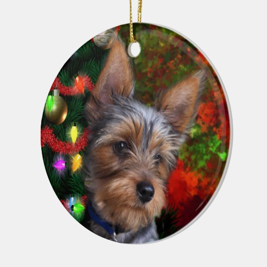 Yorkshire Terrier Weihnachts Keramikornament (Links)