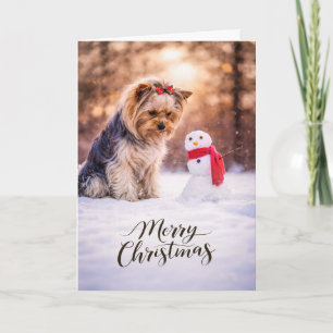Yorkshire Terrier Weihnachts-Schneemann Feiertagskarte