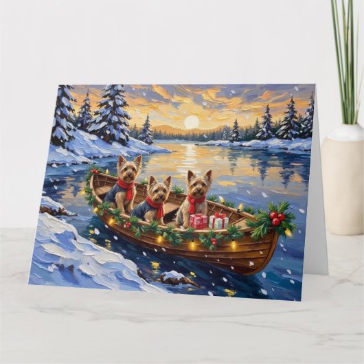 Yorkshire Terrier Weihnachtsboot Urlaub Karte (Vorderseite)
