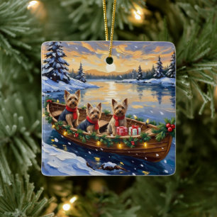 Yorkshire Terrier Weihnachtsboot Urlaub Keramikornament