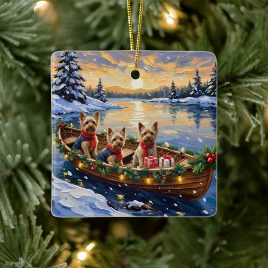 Yorkshire Terrier Weihnachtsboot Urlaub Keramikornament (Baum)