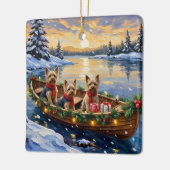 Yorkshire Terrier Weihnachtsboot Urlaub Keramikornament (Links)