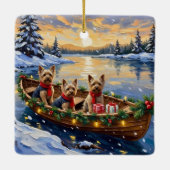 Yorkshire Terrier Weihnachtsboot Urlaub Keramikornament (Rückseite)