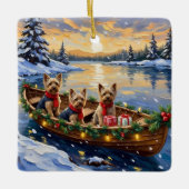 Yorkshire Terrier Weihnachtsboot Urlaub Keramikornament (Vorderseite)