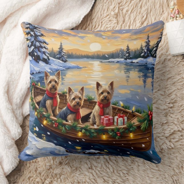 Yorkshire Terrier Weihnachtsboot Urlaub Kissen (Decke)