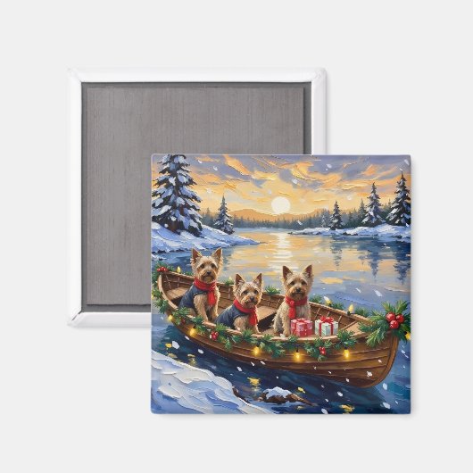 Yorkshire Terrier Weihnachtsboot Urlaub Magnet (Vorderseite/Rückseite)