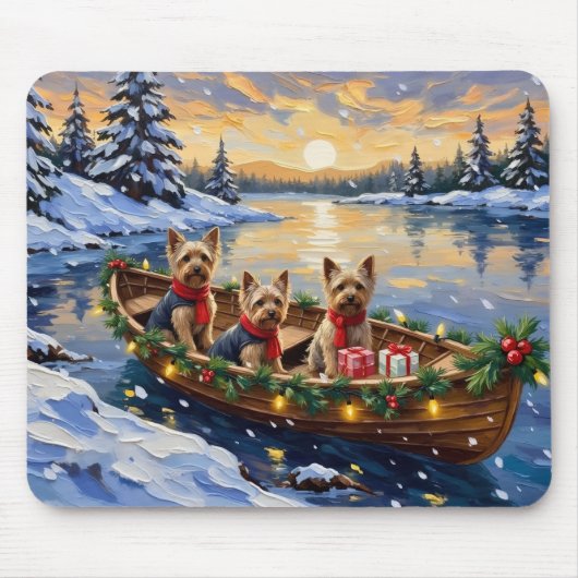 Yorkshire Terrier Weihnachtsboot Urlaub Mousepad (Vorne)