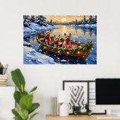 Yorkshire Terrier Weihnachtsboot Urlaub Poster (Heimbüro)