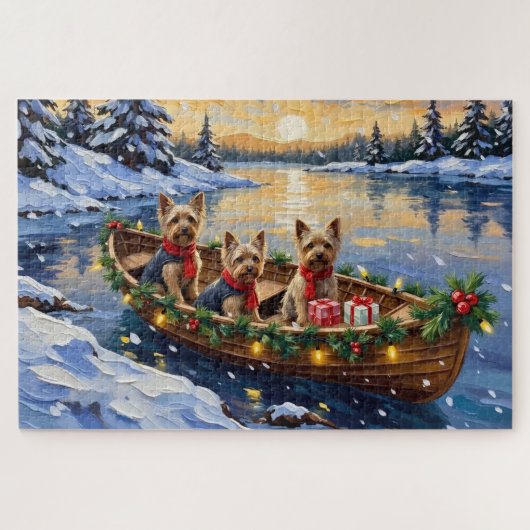 Yorkshire Terrier Weihnachtsboot Urlaub Puzzle (Horizontal)