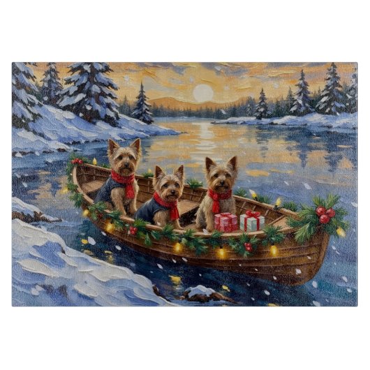 Yorkshire Terrier Weihnachtsboot Urlaub Schneidebrett (Vorderseite)