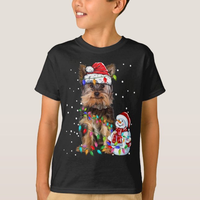 Yorkshire Terrier Weihnachtsfeier Weihnachtsmannmü T-Shirt (Vorderseite)