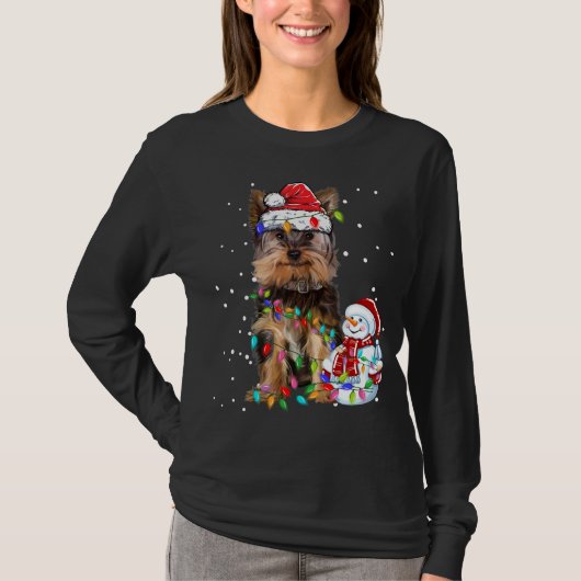 Yorkshire Terrier Weihnachtsfeier Weihnachtsmannmü T-Shirt (Vorderseite)