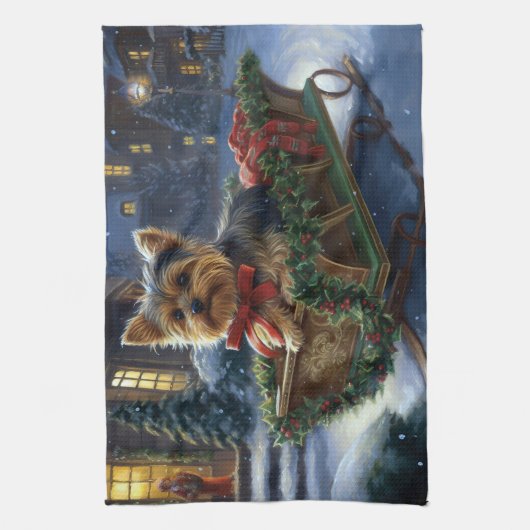 Yorkshire Terrier Weihnachtsfeiertage Geschirrtuch (Vertikal)