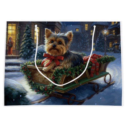 Yorkshire Terrier Weihnachtsfeiertage Große Geschenktüte (Vorderseite)