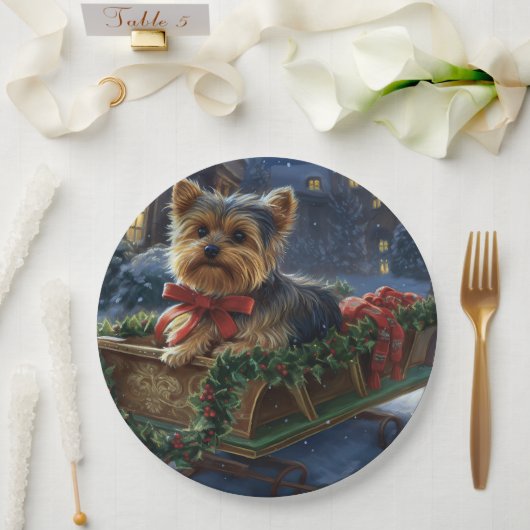 Yorkshire Terrier Weihnachtsfeiertage Pappteller (Hochzeit)