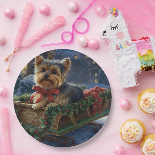 Yorkshire Terrier Weihnachtsfeiertage Pappteller