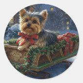 Yorkshire Terrier Weihnachtsfeiertage Runder Aufkleber (Vorderseite)