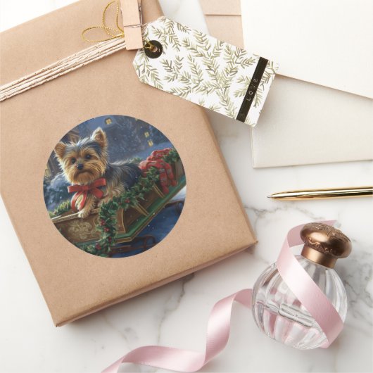 Yorkshire Terrier Weihnachtsfeiertage Runder Aufkleber (Schenken)