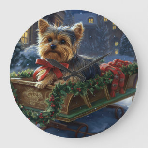 Yorkshire Terrier Weihnachtsfest Saison Große Wanduhr