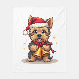 Yorkshire Terrier Weihnachtsglocken Fleecedecke