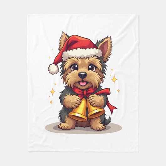 Yorkshire Terrier Weihnachtsglocken Fleecedecke (Vorderseite)