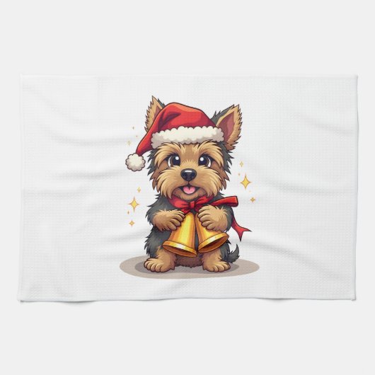 Yorkshire Terrier Weihnachtsglocken Geschirrtuch (Horizontal)