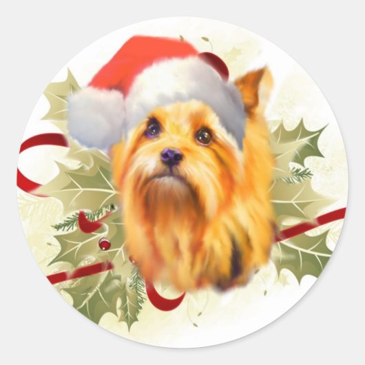 Yorkshire Terrier Weihnachtskleber Runder Aufkleber (Vorderseite)