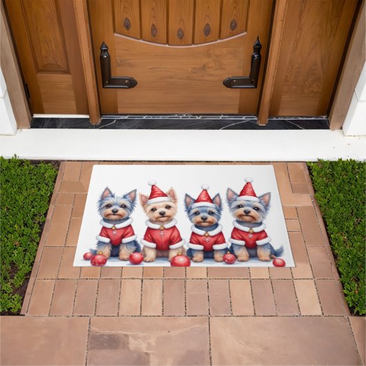 Yorkshire Terrier Weihnachtskleid Santa Hut Fußmatte (Außenbereich)