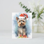 Yorkshire Terrier Weihnachtsmalerei Feiertagskarte (Stehend Vorderseite)