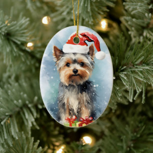Yorkshire Terrier Weihnachtsmalerei Keramik Ornament