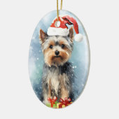 Yorkshire Terrier Weihnachtsmalerei Keramik Ornament (Links)