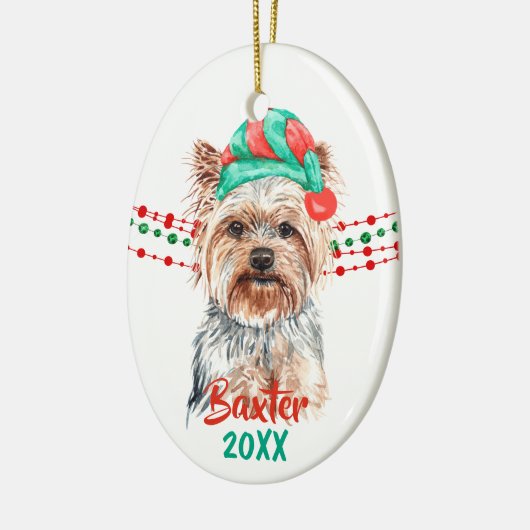 Yorkshire Terrier Weihnachtsmannmütze Holiday Stri Keramik Ornament (Links)