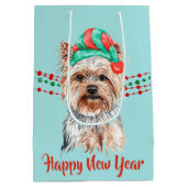Yorkshire Terrier Weihnachtsmannmütze Holiday Stri Mittlere Geschenktüte (Rückseite)