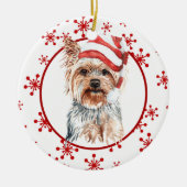 Yorkshire Terrier Weihnachtsmannmütze Red Snowflak Keramik Ornament (Vorne)