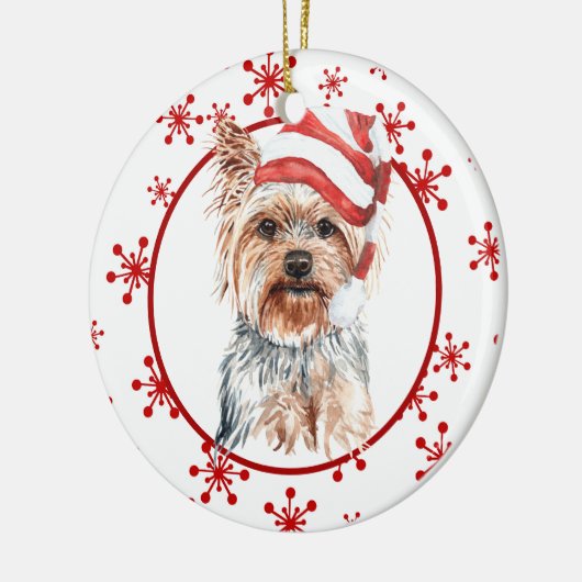 Yorkshire Terrier Weihnachtsmannmütze Red Snowflak Keramik Ornament (Links)