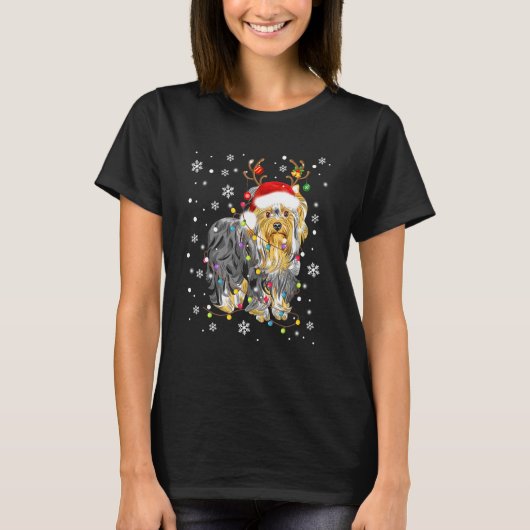 Yorkshire Terrier Weihnachtsmannmütze Weihnachtsli T-Shirt (Vorderseite)