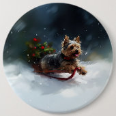 Yorkshire Terrier Weihnachtsschnee Button (Vorderseite)