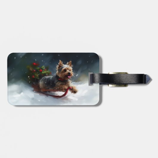 Yorkshire Terrier Weihnachtsschnee Gepäckanhänger (Rückseite horizontal)