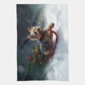 Yorkshire Terrier Weihnachtsschnee Geschirrtuch (Vertikal)