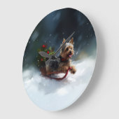 Yorkshire Terrier Weihnachtsschnee Große Wanduhr (Winkel)