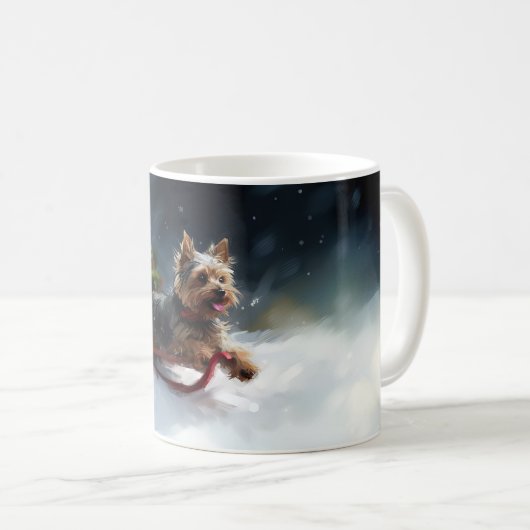 Yorkshire Terrier Weihnachtsschnee Kaffeetasse (VorderseiteRechts)