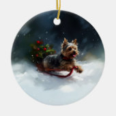 Yorkshire Terrier Weihnachtsschnee Keramik Ornament (Vorne)
