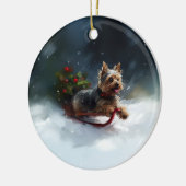 Yorkshire Terrier Weihnachtsschnee Keramik Ornament (Links)