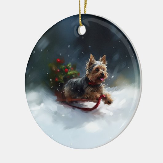 Yorkshire Terrier Weihnachtsschnee Keramik Ornament (Links)