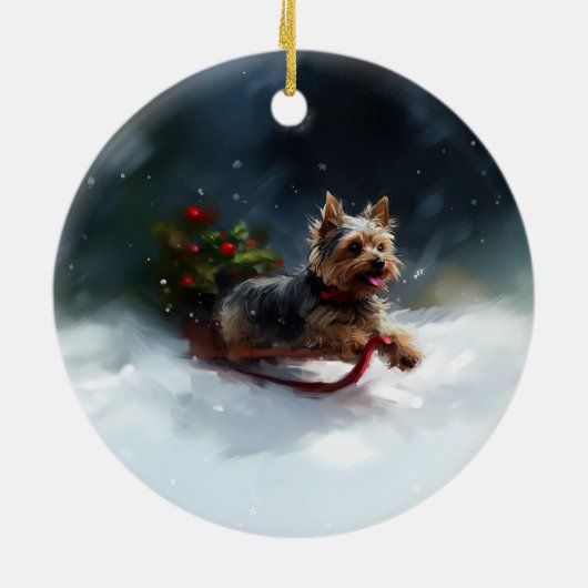 Yorkshire Terrier Weihnachtsschnee Keramik Ornament (Hinten)