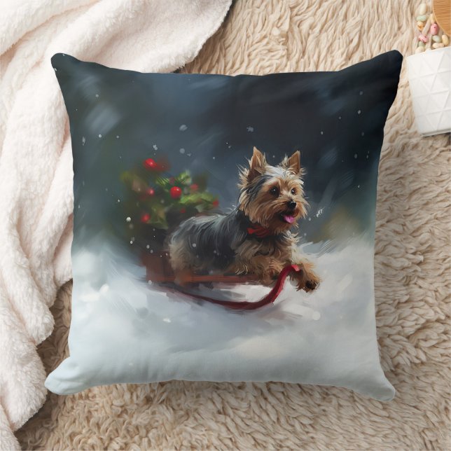 Yorkshire Terrier Weihnachtsschnee Kissen (Decke)
