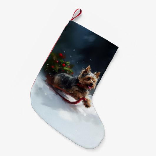 Yorkshire Terrier Weihnachtsschnee Kleiner Weihnachtsstrumpf (Vorderansicht (hängend))