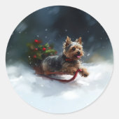 Yorkshire Terrier Weihnachtsschnee Runder Aufkleber (Vorderseite)